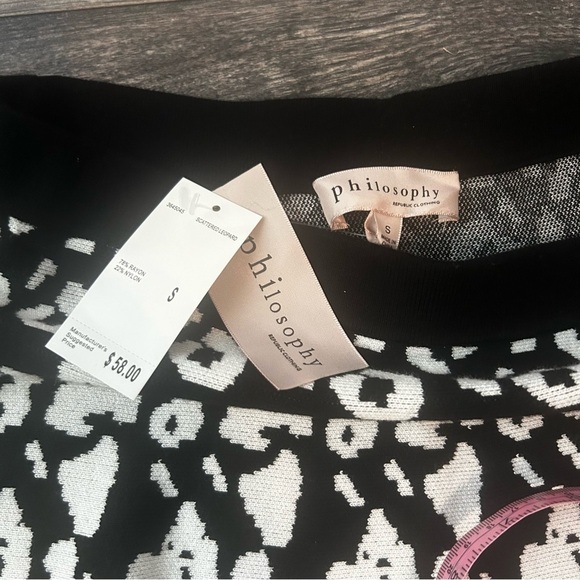 NWT Black & White Leopard Print Skirt Philosophy Pull On Stretch Knit Women’s S - Picture 3 of 4